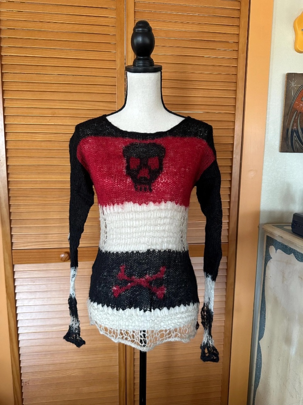 Rare SKULL “TRiPP” SWEATER Striped Pullover Mohair 1990’s VINTAGE